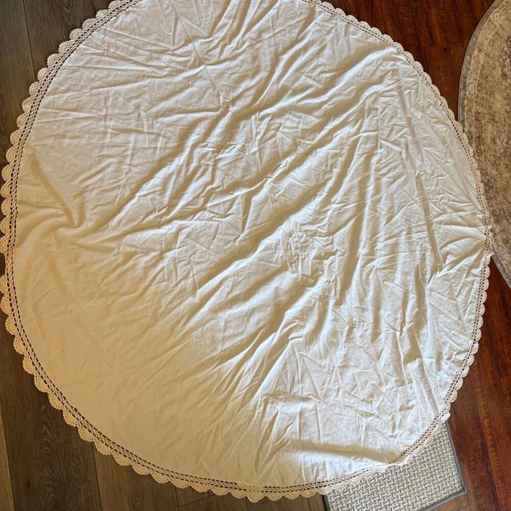 White and Cream Tablecloth With Crochet Edges